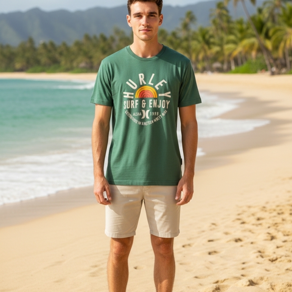 Hurley Green Surf & ENJOY T-Shirt, Size XL